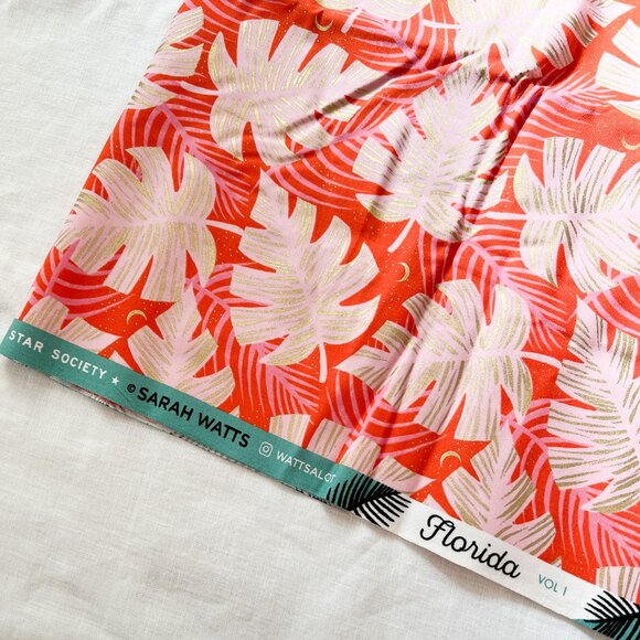 3.1 yd - Ruby Star Society - Florida One - Shade Palms Fire Red - Fabric - Picture 3 of 4